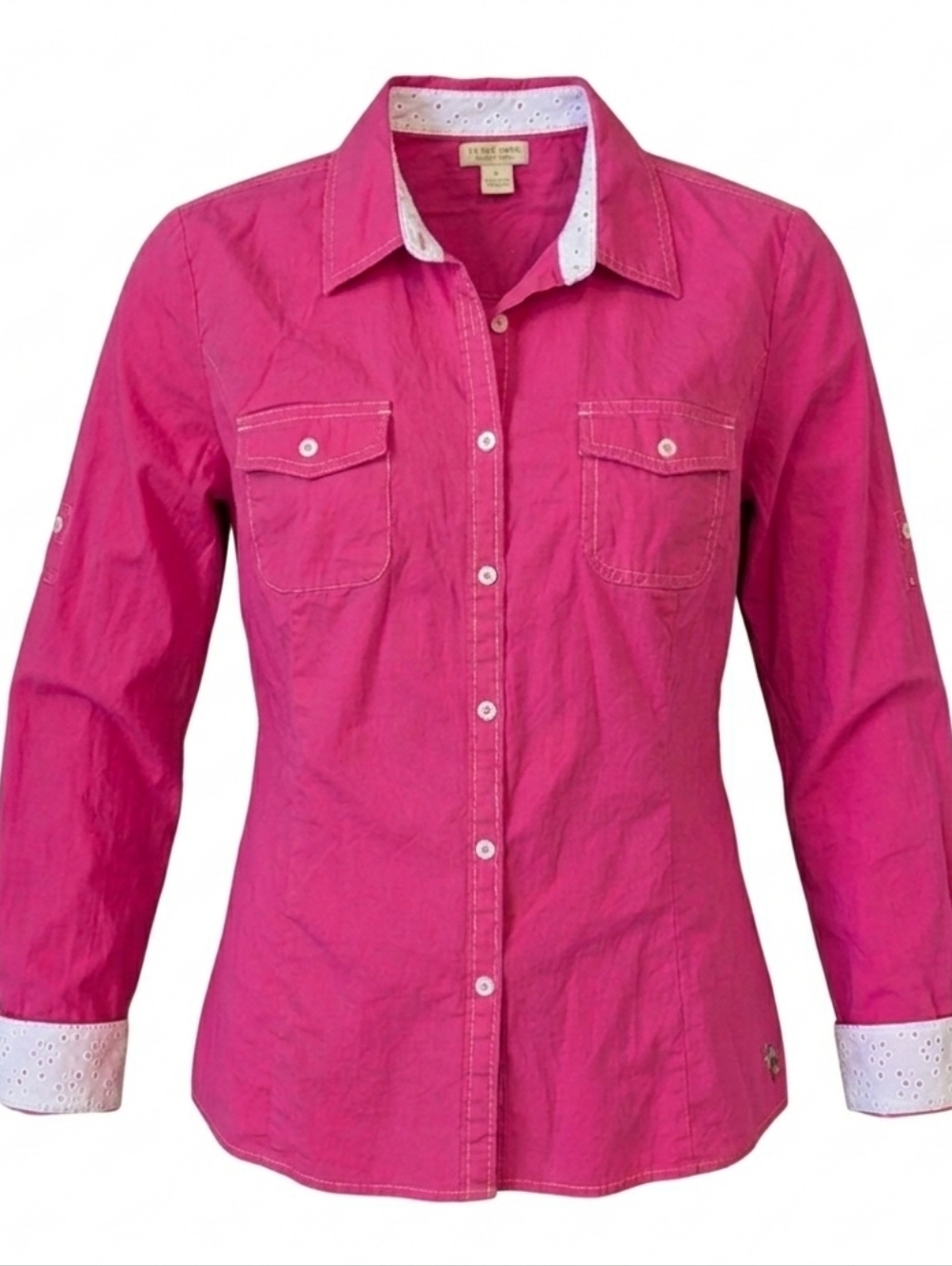 US Polo ASSN Cotton Women's Pink Long Sleeve Eyelet Button-down Shirt Size L